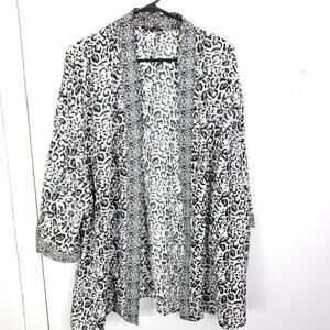 Roz Ali Top Womens 2X Leopard Exotic Open Front Kimono Sleeves Relaxed Fit